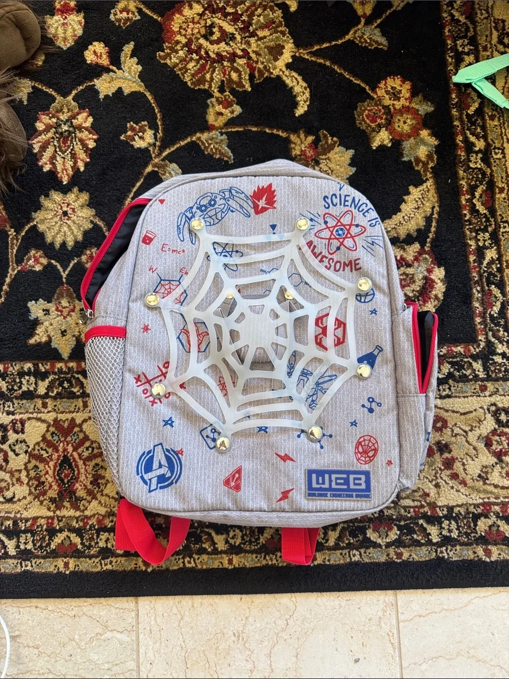 Disney Grey & Red Kids Spider-Web Backpack with Science Prints
